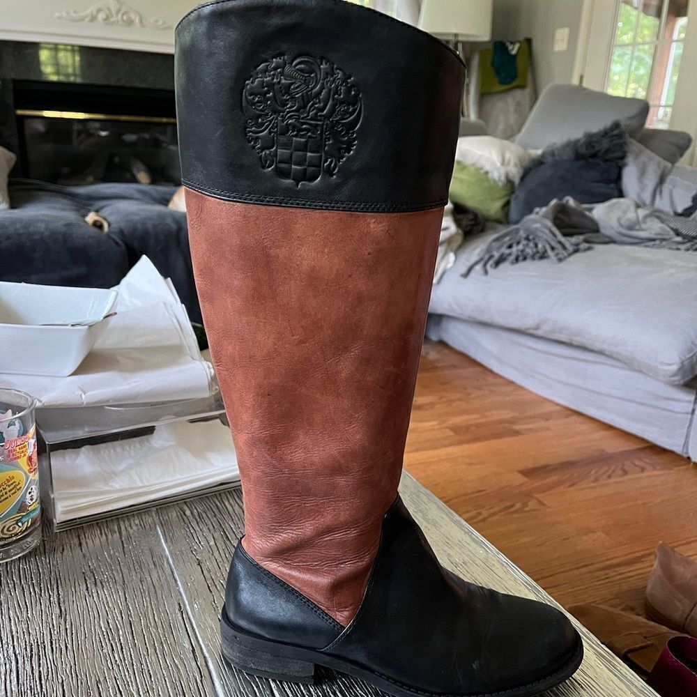 Vince Camuto Brown & Black Leather Riding Boots sz 7
